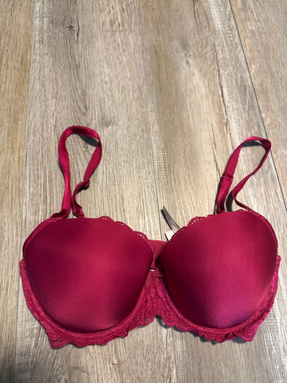 Victoria's Secret Dream Angels Lined Demi Padded Lace-Trim Bra - Deep Raspberry